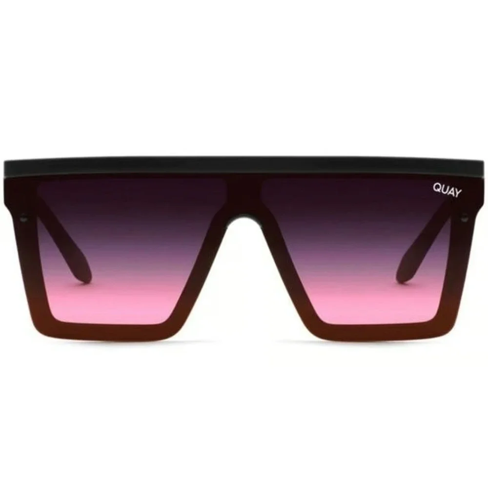 Quay Australia Hindsight Oversized Shield Sunglasses Black Pink
